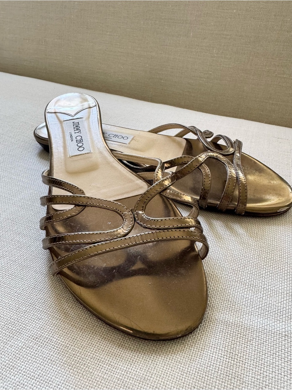 Jimmy Choo Metallic Bronze Flat Sandals